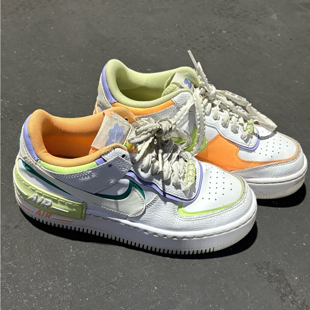 Nike Air Force 1 Shadow Girl’s Sneakers White Neon Orange Green Size 6 1/2 AF1